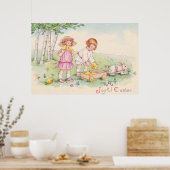 Victoriaans Kinderen Pasen Bunny Field Poster (Keuken)
