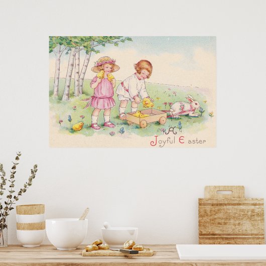 Victoriaans Kinderen Pasen Bunny Field Poster (Keuken)