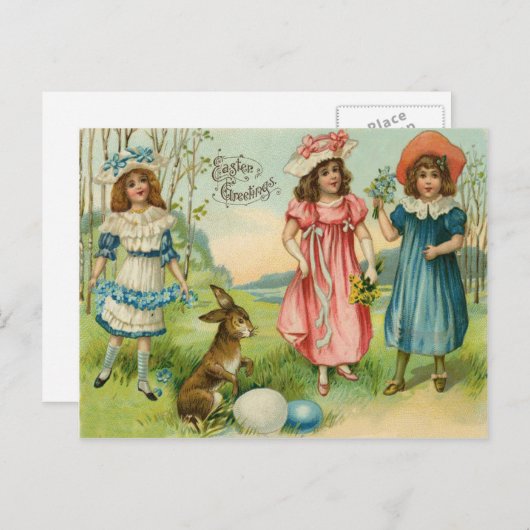 Victoriaans kinderen Pasgeborene gekleurde eitjes Feestdagenkaart (Voorkant / Achterkant)