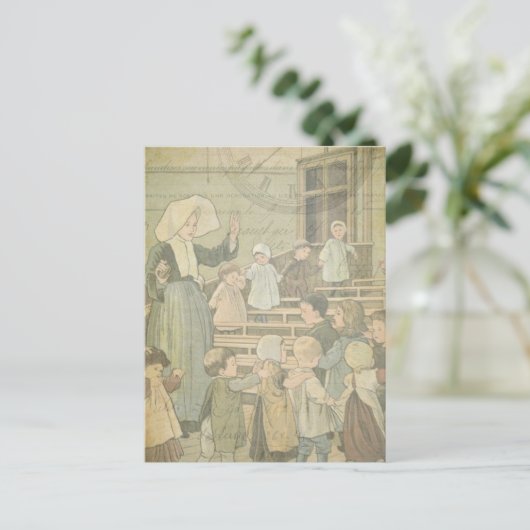 Victoriaans Kinderen School Klaslokaal  Horloge Briefkaart (Staand voorkant)