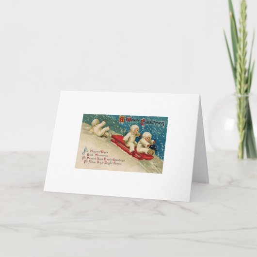 Victoriaans kinderen Sledding kerst Kaart (Voorkant)