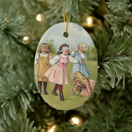  Victoriaans kinderen spelen Blind Man Keramisch Ornament (Boom)