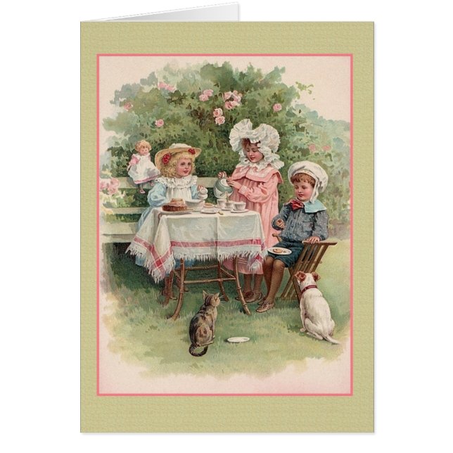 Victoriaans Kinderkaart van Tea Party (Voorkant)
