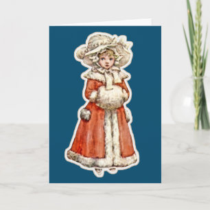 Victoriaans kinderpapierpop winterjestuif kaart