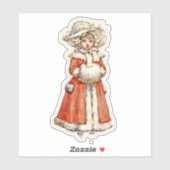 Victoriaans kinderpapierpop winterjestuif sticker (Vel)