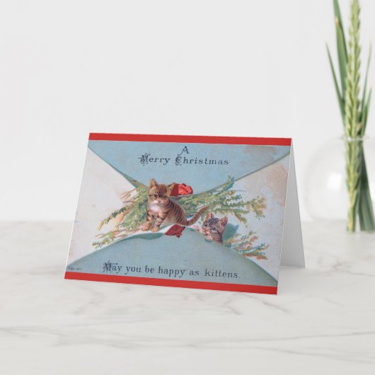 Victoriaans Kitten Kerst Kaart (Voorkant)