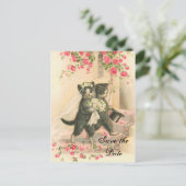 Victoriaans Kitten Wedding Save the Date Aankondigingskaart (Staand voorkant)