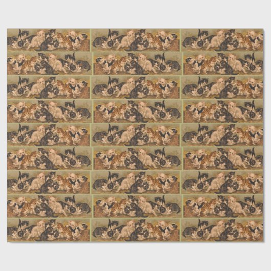 Victoriaans kittens afdrukken cadeaupapier (Vlak)