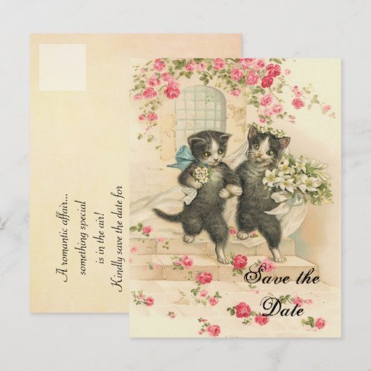 Victoriaans Kittens Trouwen Save the Date Aankondigingskaart (Voorkant / Achterkant)