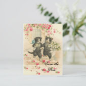 Victoriaans Kittens Trouwen Save the Date Aankondigingskaart (Staand voorkant)