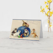 Victoriaans Kittens Verjaardag Wenskaart Kaart (Gele Bloem)