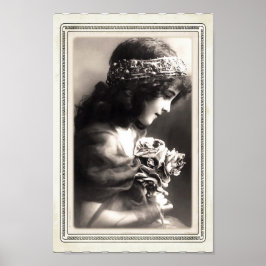 Victoriaans klein meisje dat een posy B/W heeft Poster