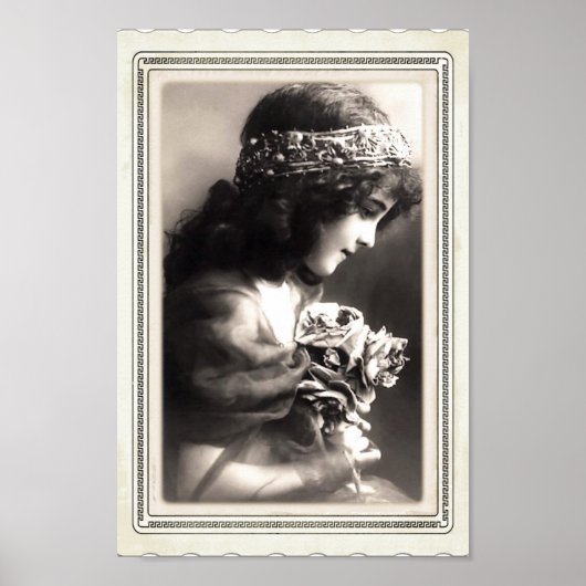  Victoriaans klein meisje dat een posy B/W heeft Poster (Voorkant)