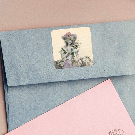 Victoriaans kleine boepschaap met peep Vierkante Sticker