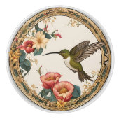 Victoriaans kolibrie in een cirkel Floral Lijst Keramische Knop (Voorkant)