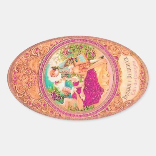 Victoriaans koloniaal Frans floraalperfueletiket Ovale Sticker (Voorkant)