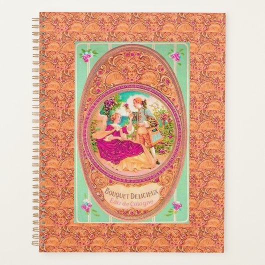 Victoriaans koloniaal Frans floraalperfueletiket Planner (Voorkant)
