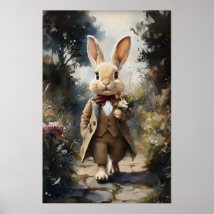 Victoriaans konijn in jas een boeketprint, Pasen Poster