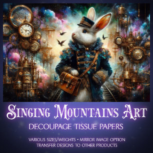 Victoriaans Konijn  Steampunk Decoupage Tissuepapier
