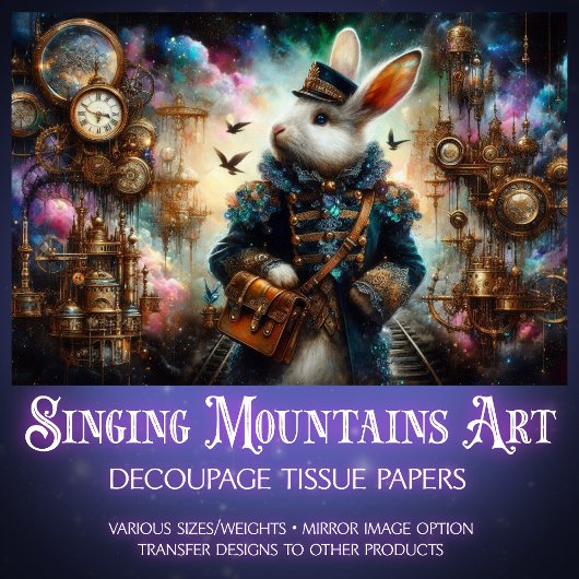 Victoriaans Konijn  Steampunk Decoupage Tissuepapier