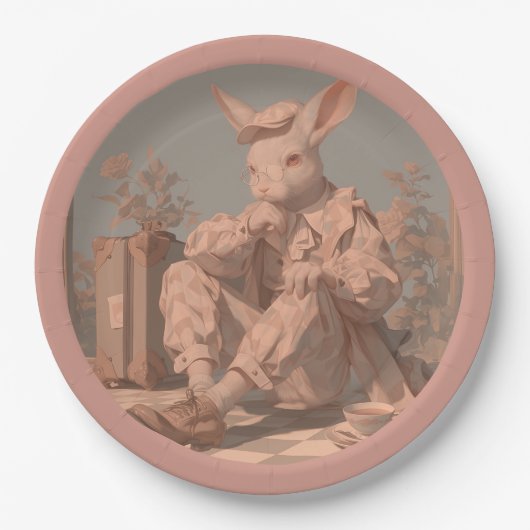 Victoriaans konijn wacht, voorjaar papieren bordje (Voorkant)