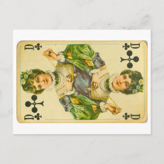 Victoriaans koningin van clubs briefkaart (Voorkant)