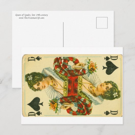 Victoriaans koningin van de schoppen briefkaart (Voorkant / Achterkant)