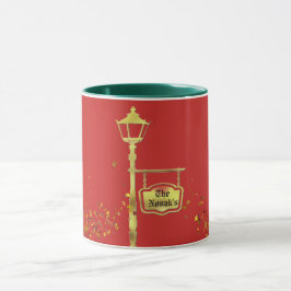 Victoriaans koperen lamp post lantaarn rood groen  mok