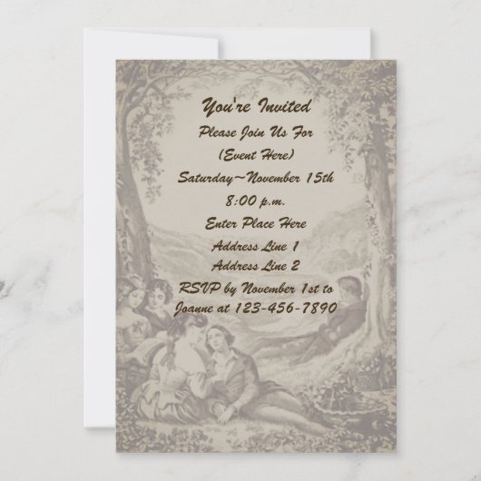 Victoriaans koppels op een picknickfeest kaart (Voorkant)