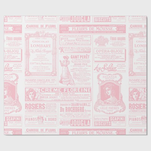 Victoriaans krant antiek Frans roze Cadeaupapier (Vlak)