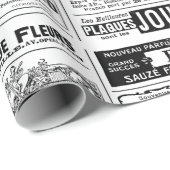 Victoriaans krant antiek Frans Zwart Wit Cadeaupapier (Rol Hoek)