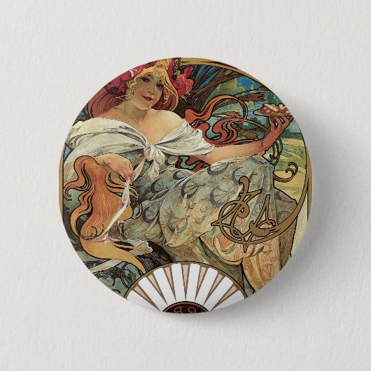 Victoriaans Kunst Nieuw bij Alphonse Mucha Ronde Button 5,7 Cm (Voorkant)