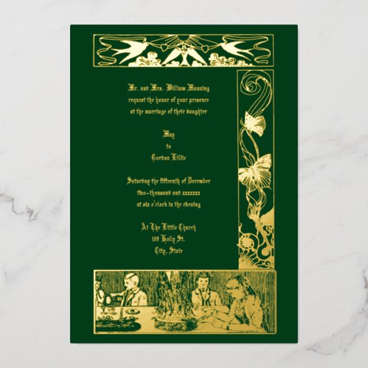  Victoriaans Kunst Nieuwe Wedding Folie Uitnodiging (Voorkant)