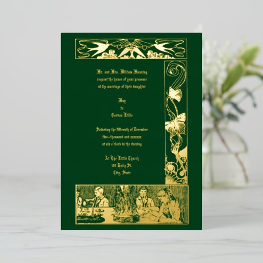  Victoriaans Kunst Nieuwe Wedding Folie Uitnodiging (Staand Voorkant)