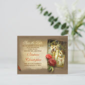 Victoriaans kunst paar antiek save the date aankondigingskaart (Staand voorkant)