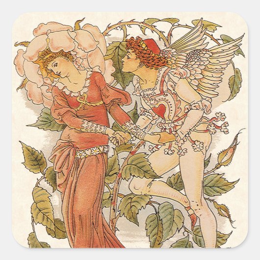 Victoriaans Kunst, Roos van Walter Crane Vierkante Sticker (Voorkant)