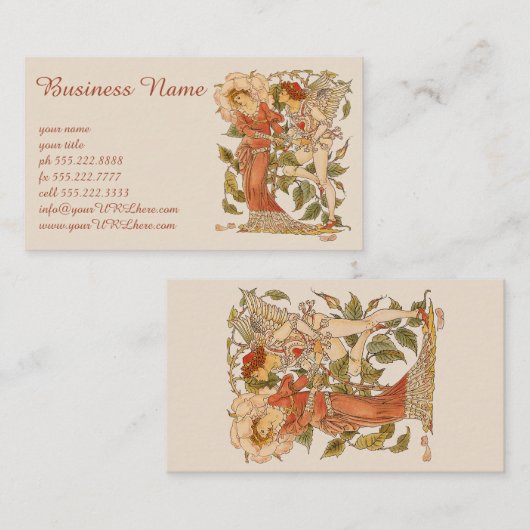  Victoriaans Kunst, Roos van Walter Crane Visitekaartje (Voorkant / Achterkant)