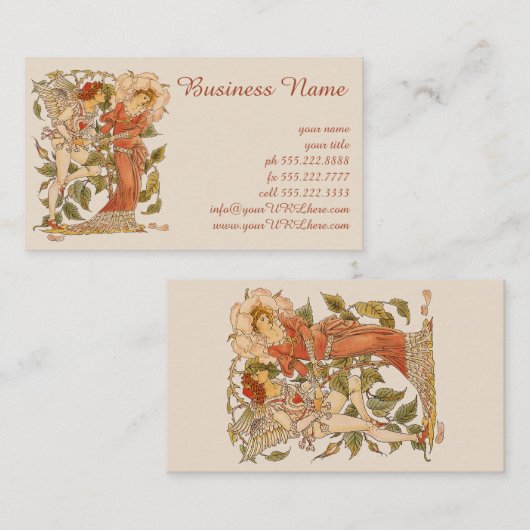  Victoriaans Kunst, Roos van Walter Crane Visitekaartje (Voorkant / Achterkant)