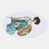  Victoriaans kunstenaar Lady Painter Palette Ovale Sticker (Voorkant)