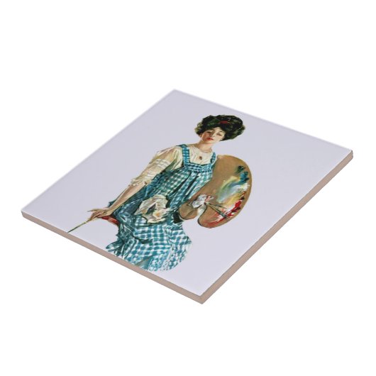  Victoriaans kunstenaar Lady Painter Palette Tegeltje (Zijkant)