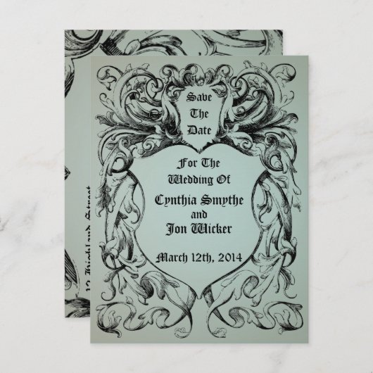  Victoriaans Kunstwerk sparen de Datum Aankondigingskaart (Voorkant / Achterkant)