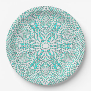 Victoriaans Lace Doily Turquoise Achtergrond Papieren Bordje