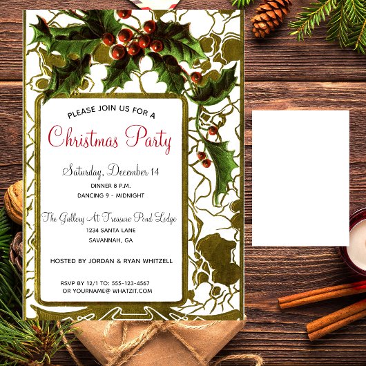 Victoriaans Lacy Gold Lijst & Holly Kerstfeest Kaart