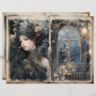 Victoriaans Lady Balkon Blauw Junk Journal Page