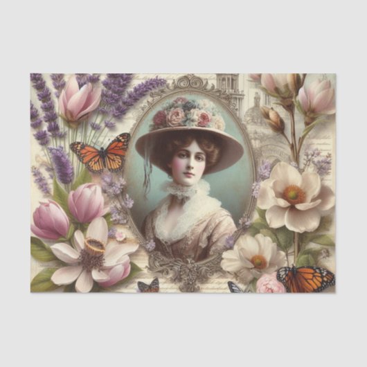 Victoriaans Lady Bloemen decoupage Tissuepapier (Voorkant)