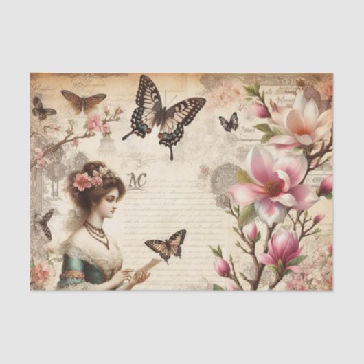  Victoriaans Lady Bloemen decoupage Tissuepapier (Voorkant)