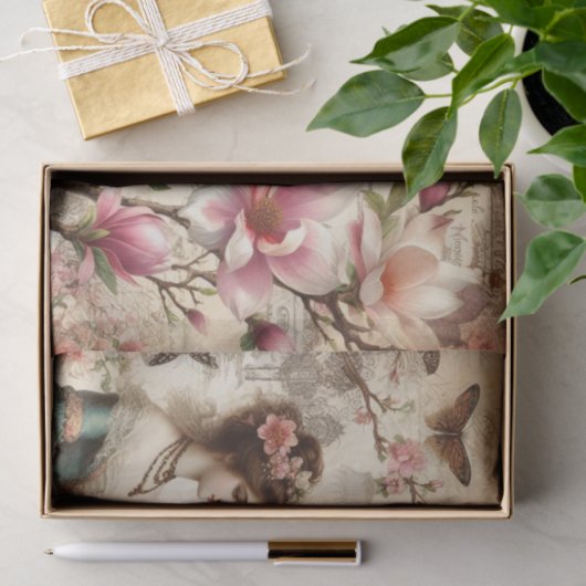  Victoriaans Lady Bloemen decoupage Tissuepapier (Geschenk)
