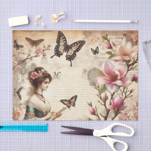  Victoriaans Lady Bloemen decoupage Tissuepapier (Craft)