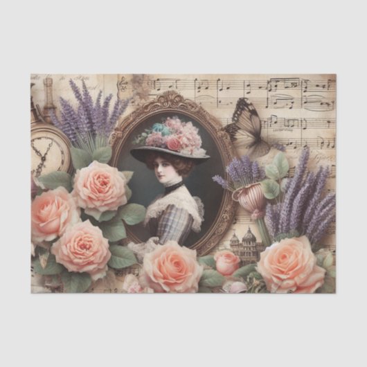  Victoriaans Lady Bloemen decoupage Tissuepapier (Voorkant)