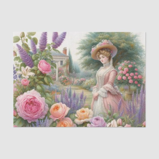 Victoriaans Lady Bloementuin decoupage Tissuepapier (Voorkant)